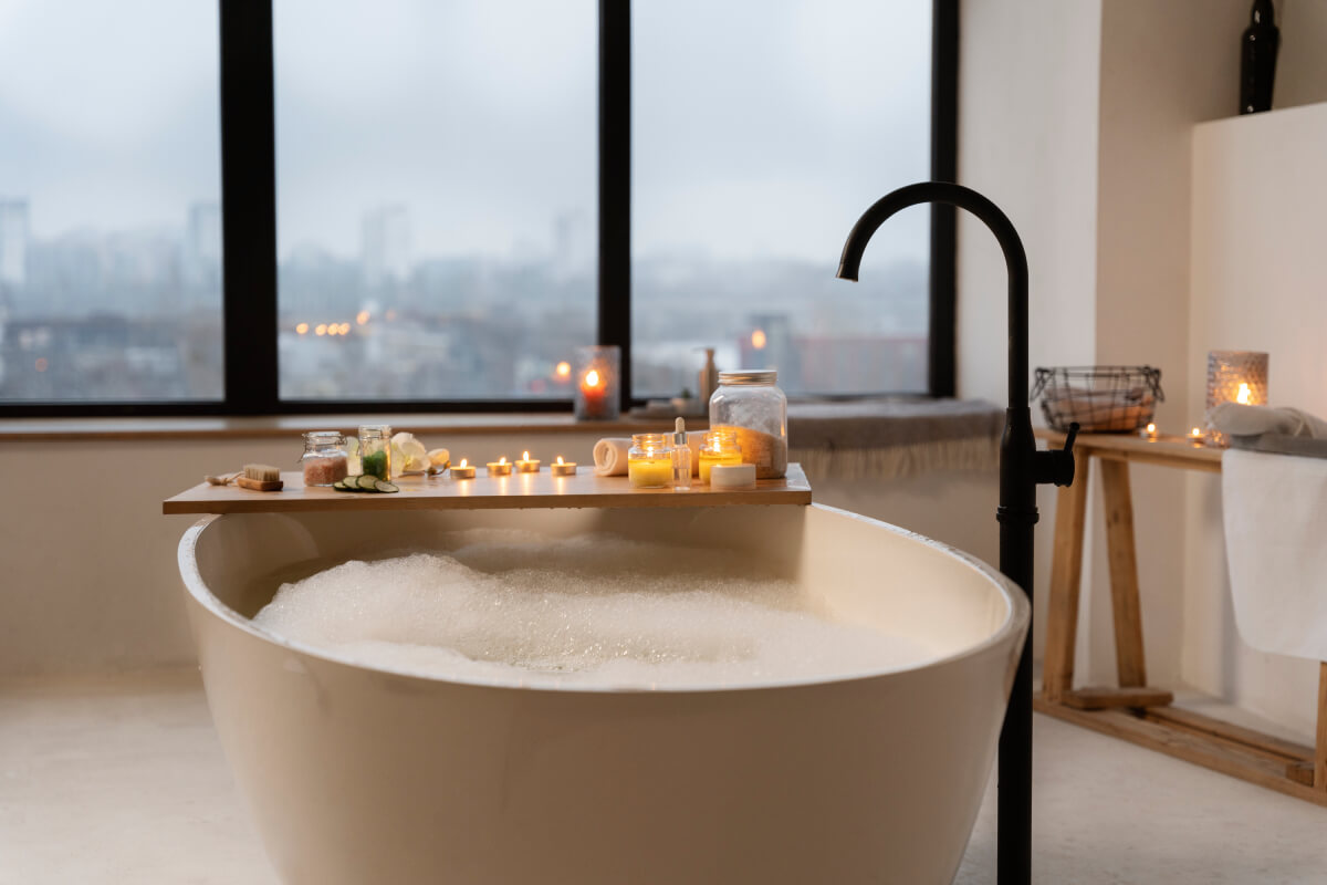 bathrooms with luxurious amenities like a spa tub